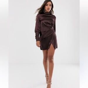 ASOS‎ DESIGN Satin Drape Dress chocolate brown 4
